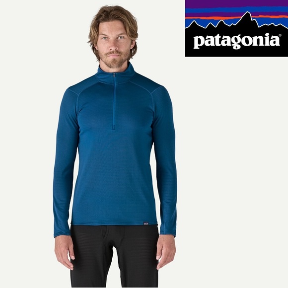 Patagonia Mens Capilene Baselayer Midweight Blue Quarter Zip Pullover Polartec M - Picture 1 of 7